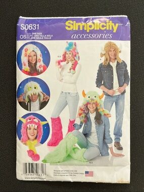 Simplicity S0631 Halloween Accessories Sewing Pattern Fur Hat Boots Monster